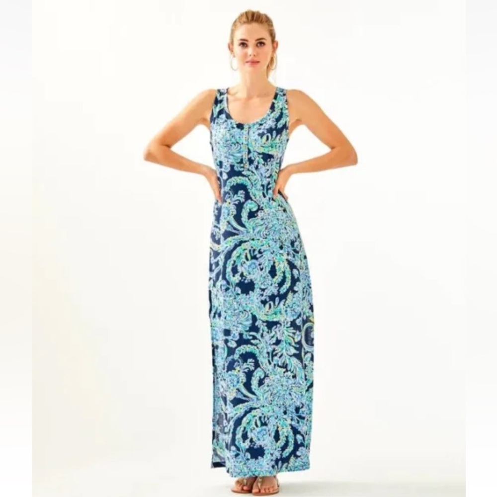 Lilly Pulitzer High Tide Navy Merrill Maxi Scuba Doo Navy Dress